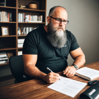 cvwordchecker:  Man with grey beard writing a cv